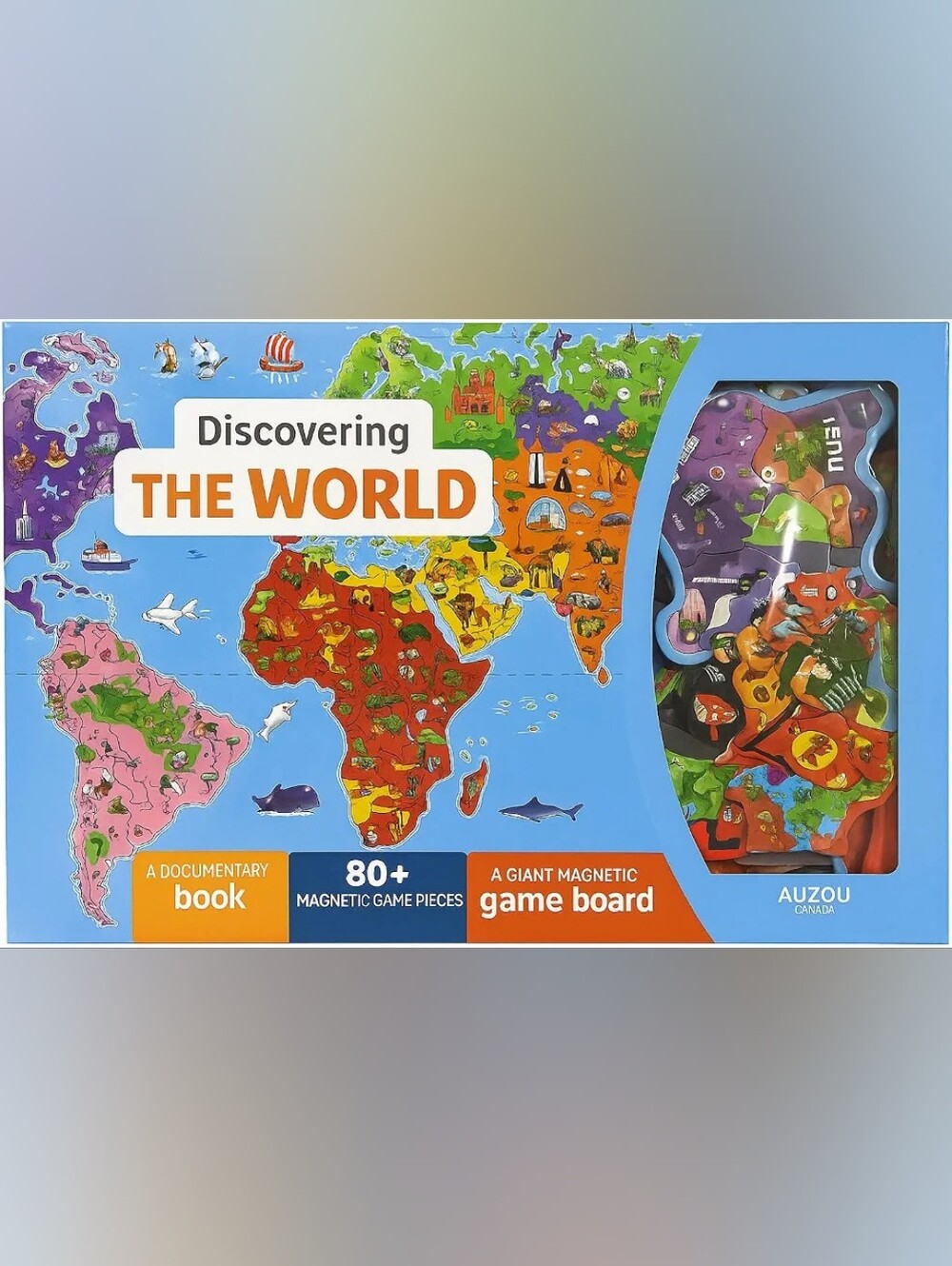 Discovering the World – Magnetic Learning Book & Board Set with 80+ Map Pieces